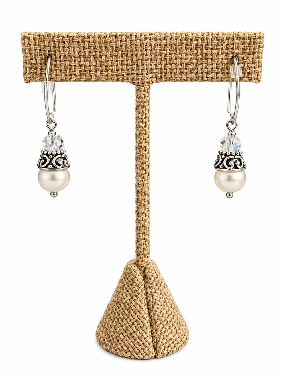 Handmade Freshwater Pearl Crystal Dangle Earrings, New
